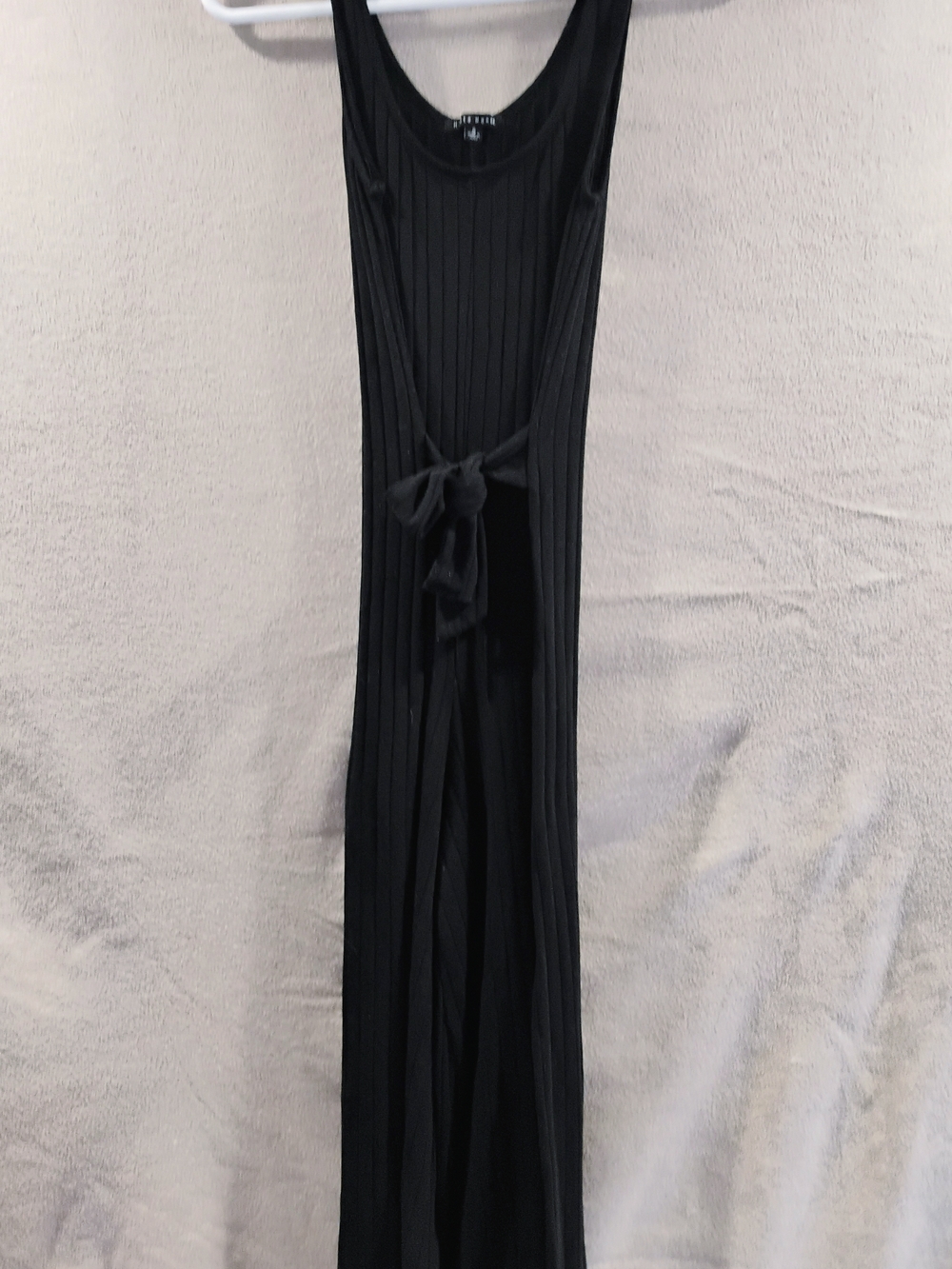 Haute Monde Black Ribbed Sleeveless Jumpsuit with Front Tie
